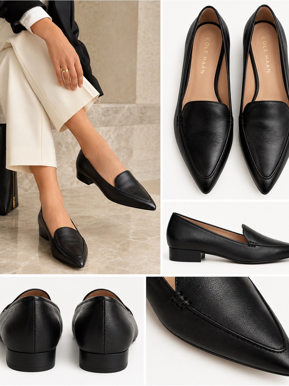 Cole Haan Vivian Pointed Toe Black Leather Loafers Women’s 6B NWOB